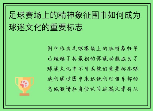 足球赛场上的精神象征围巾如何成为球迷文化的重要标志